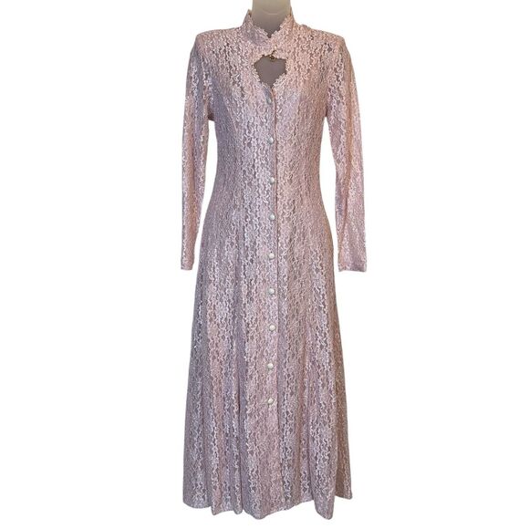 dawn joy fashions Dresses & Skirts - Lace Maxi Dress Vintage Long Sleeve Size 5 Blush Pink Coquette Formal Wear ✨